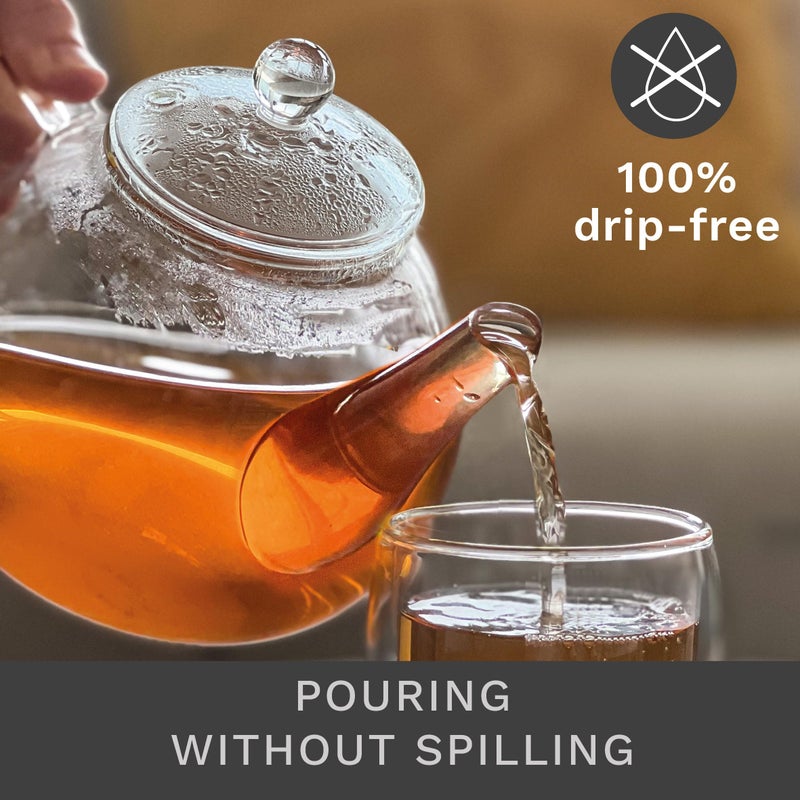 Creano glass teapot 54oz (1600ml), tea maker with integrated stainless steel infuser and glass lid, ideal for preparing loose teas, drip-free, all-in-one - Image 3